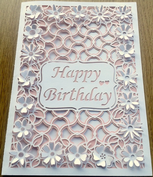 Cardstock Embroidery Design Pattern- Happy Birthday Floral Greeting Card