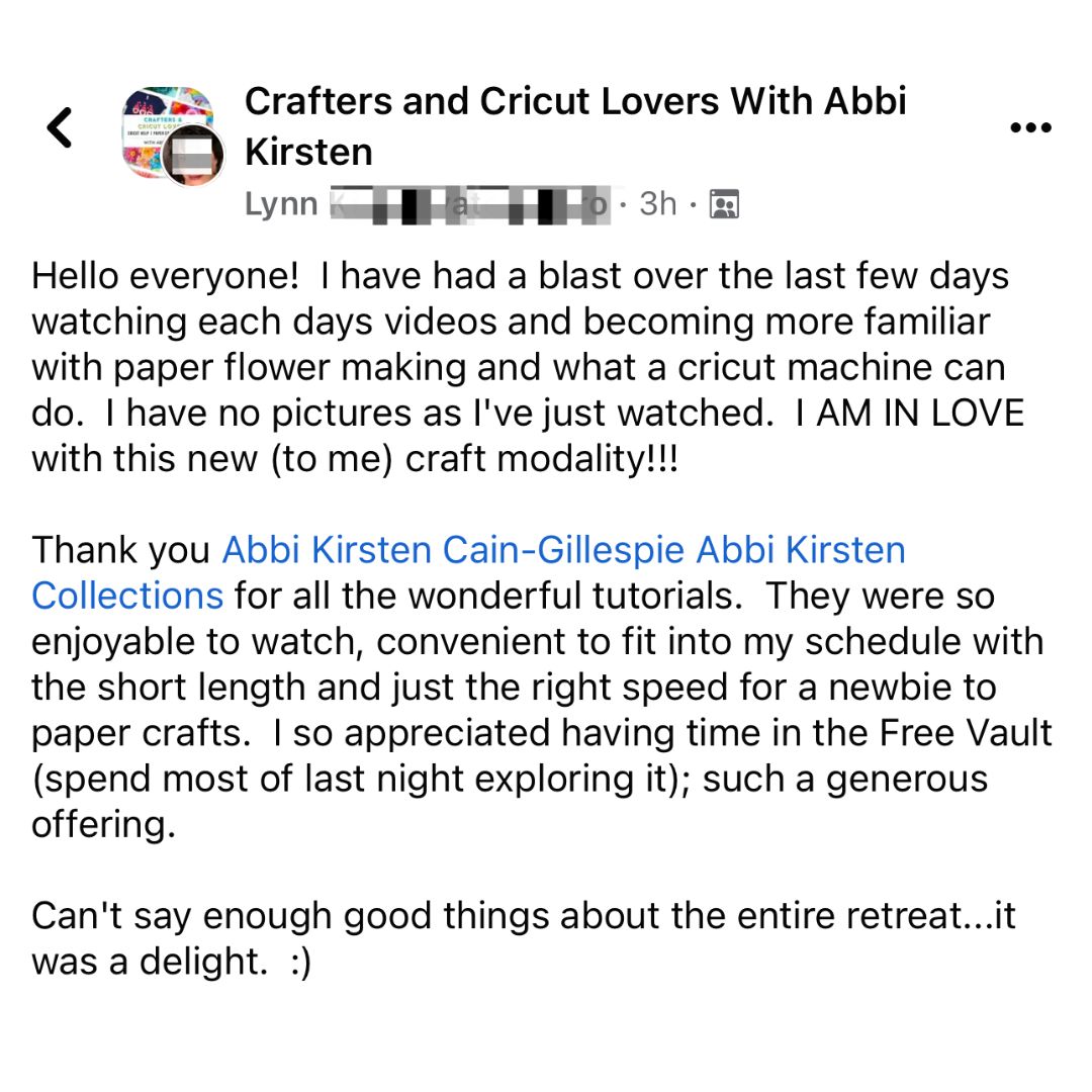 Image shows a paper flowerfest review screenshot from Abbi's community.