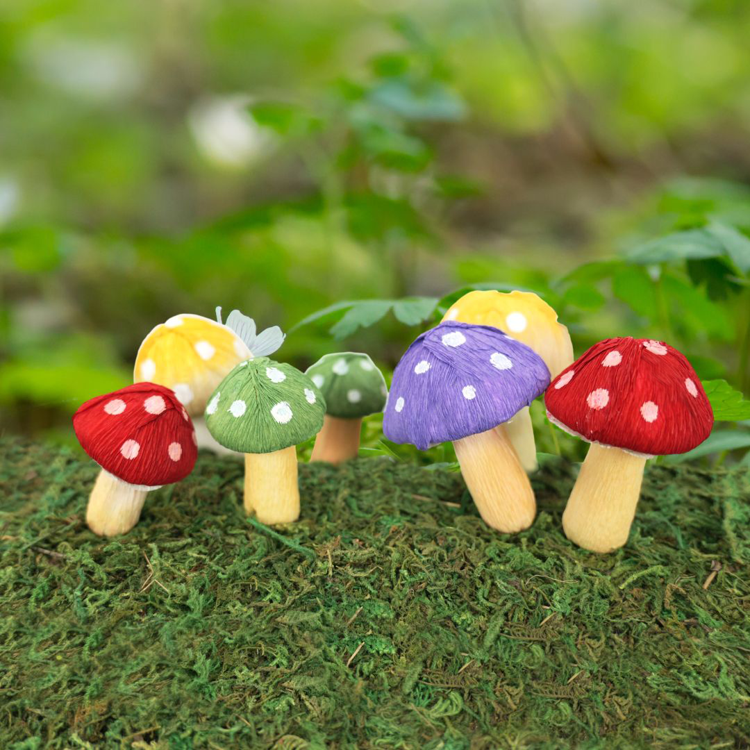 DIy crepe paper and clay tiny toadstool craft project